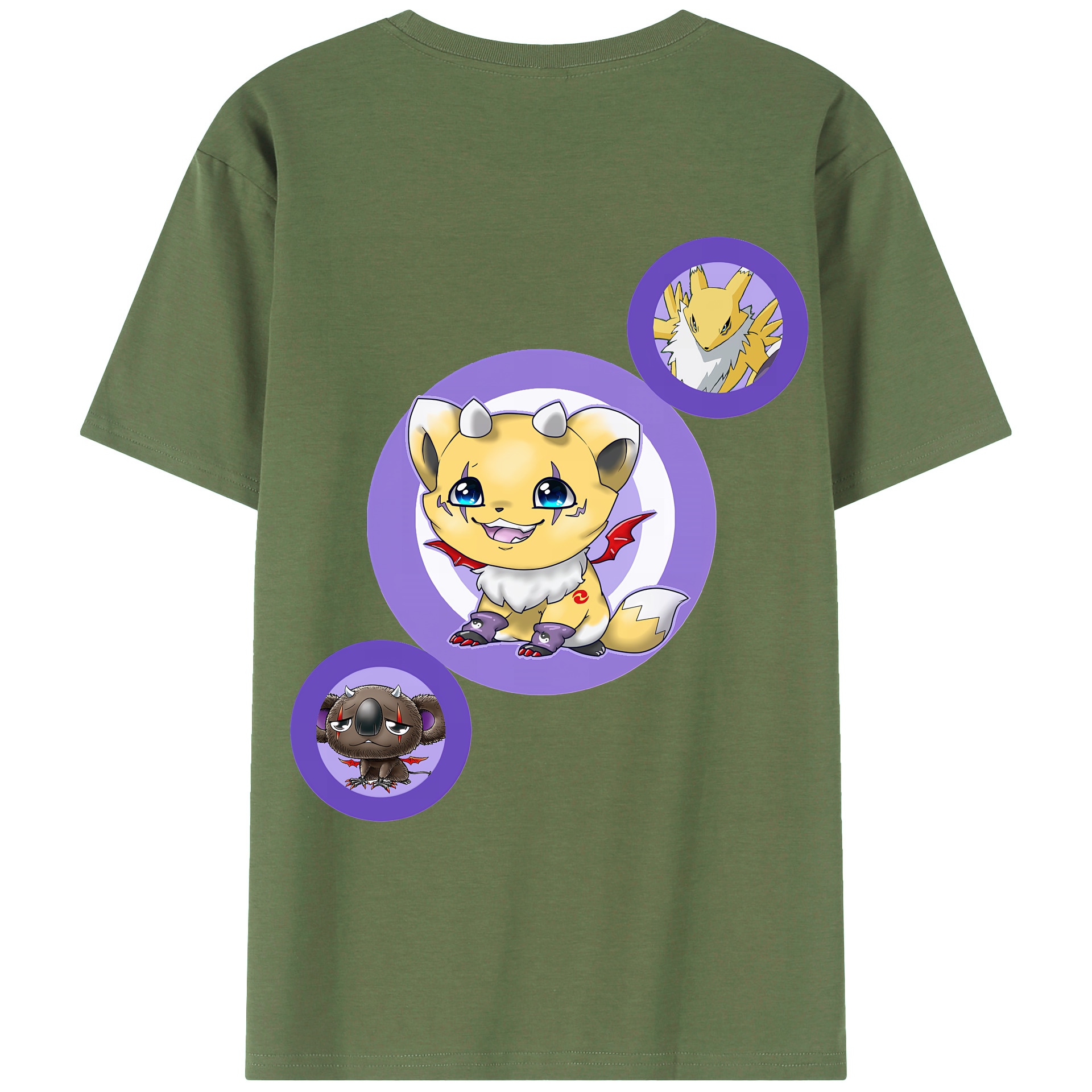 （画像用） Digimon デジタルモンスター/デジモン 綿100％ メンズ半袖Tシャツ（バックプリント） 通気性